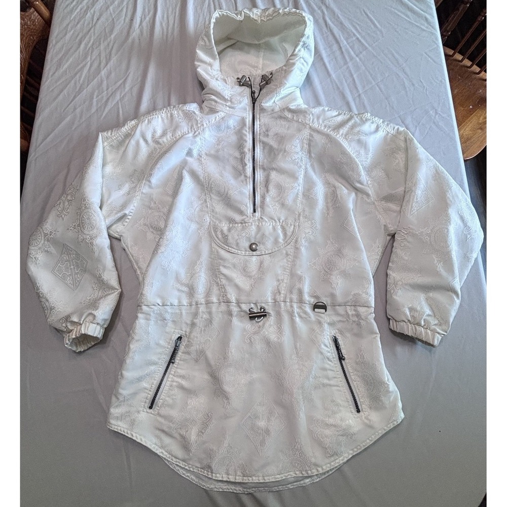 Women's Vintage Nils Ski Jacket White Made In USA Hooded Pullover Size 10 M